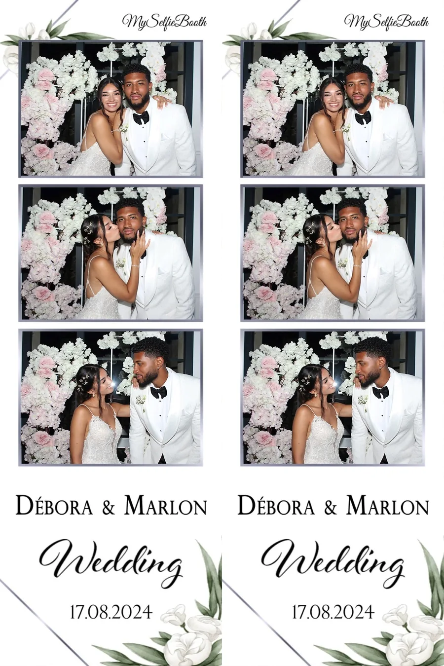 Deux bandelettes photo de mariage avec trois poses et cadre personnalisé
