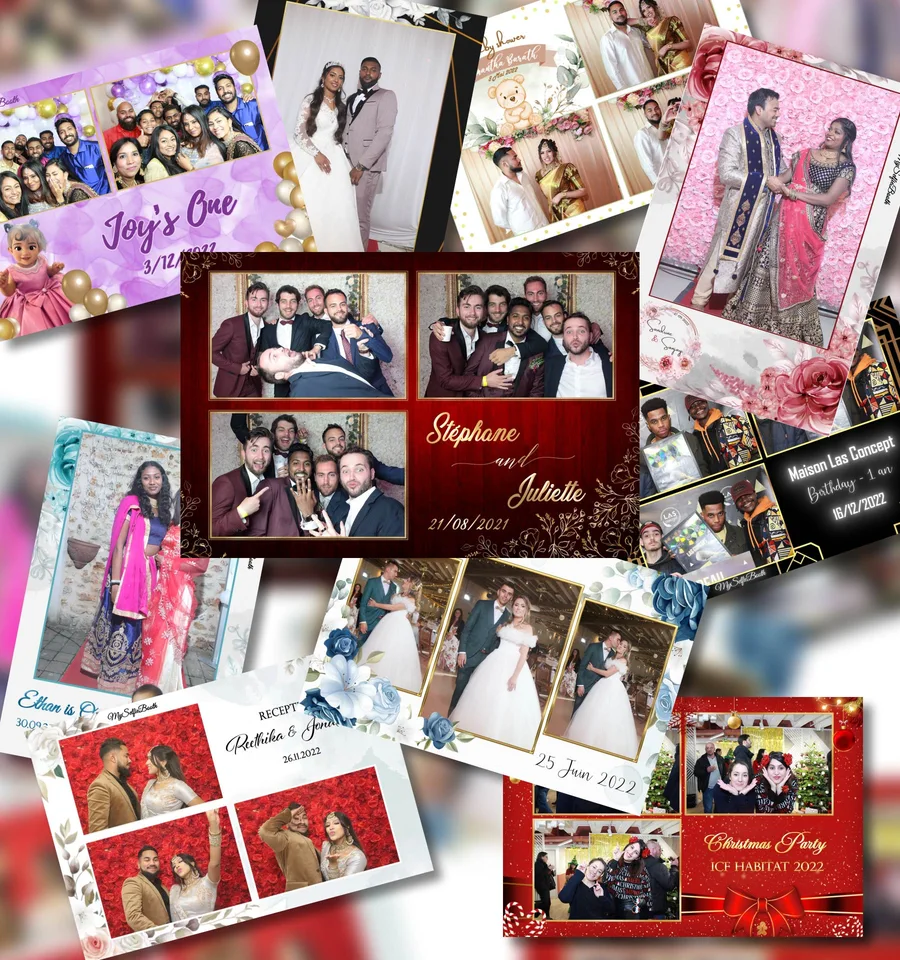 Exemples de tirages photo personnalisés et de bandelettes de mariage