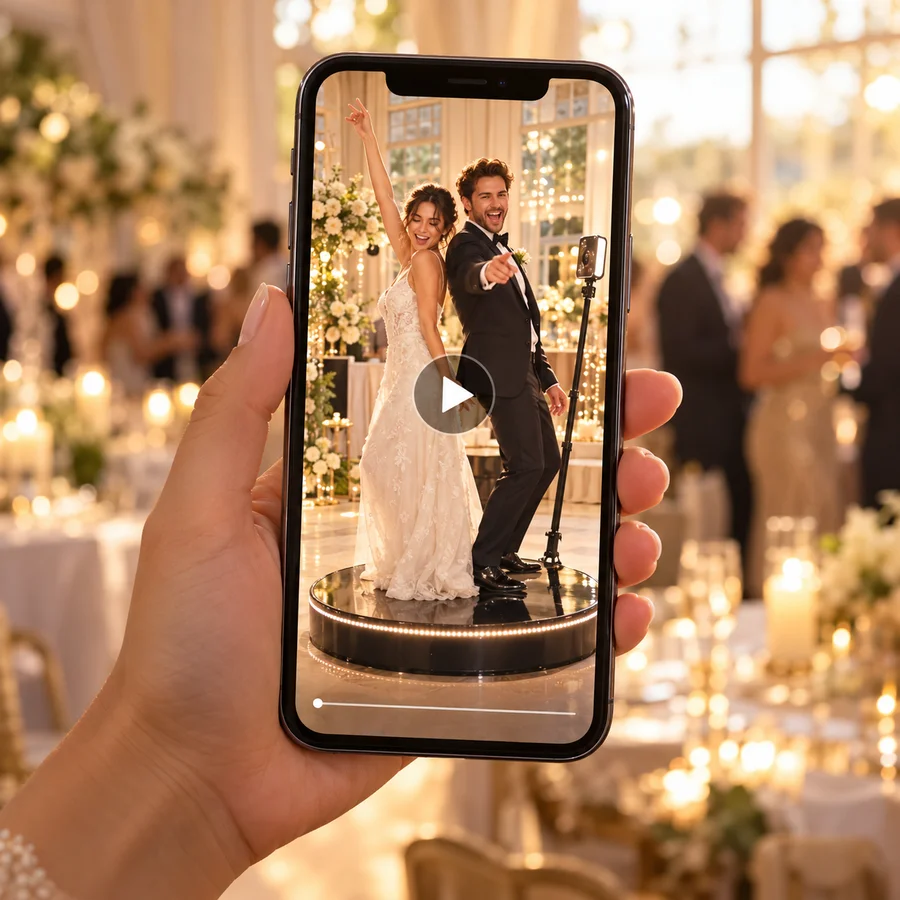 Téléphone affichant une vidéo 360 de mariage