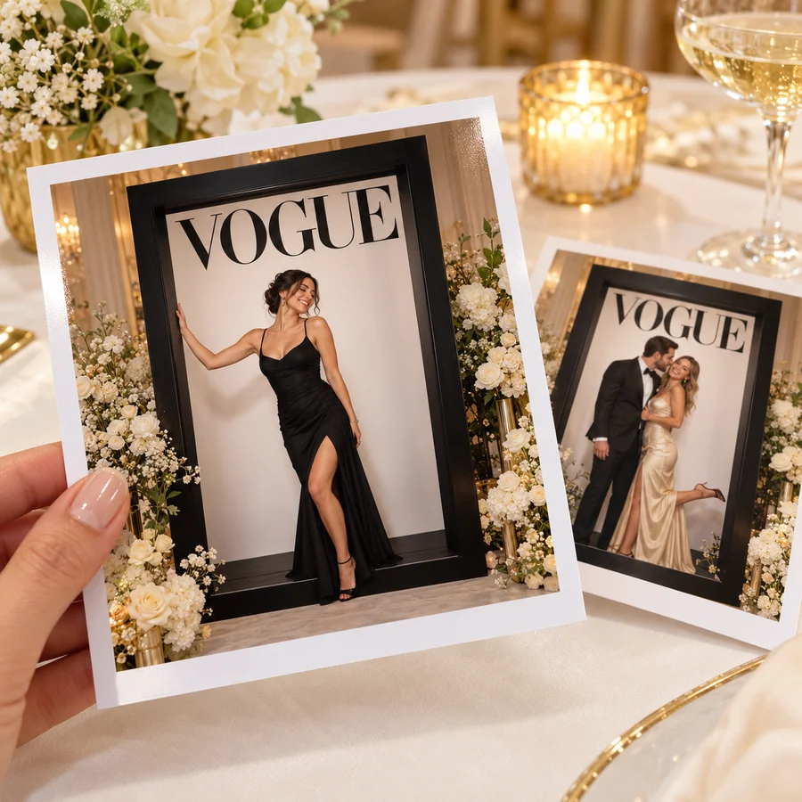 Tirages papier Vogue Booth avec des portraits façon magazine