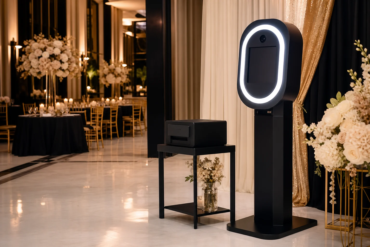 Installation complète MySelfieBooth préparée pour une réception