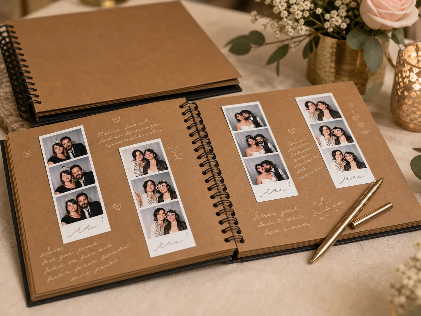 Livre d'or physique avec tirages photobooth et messages manuscrits