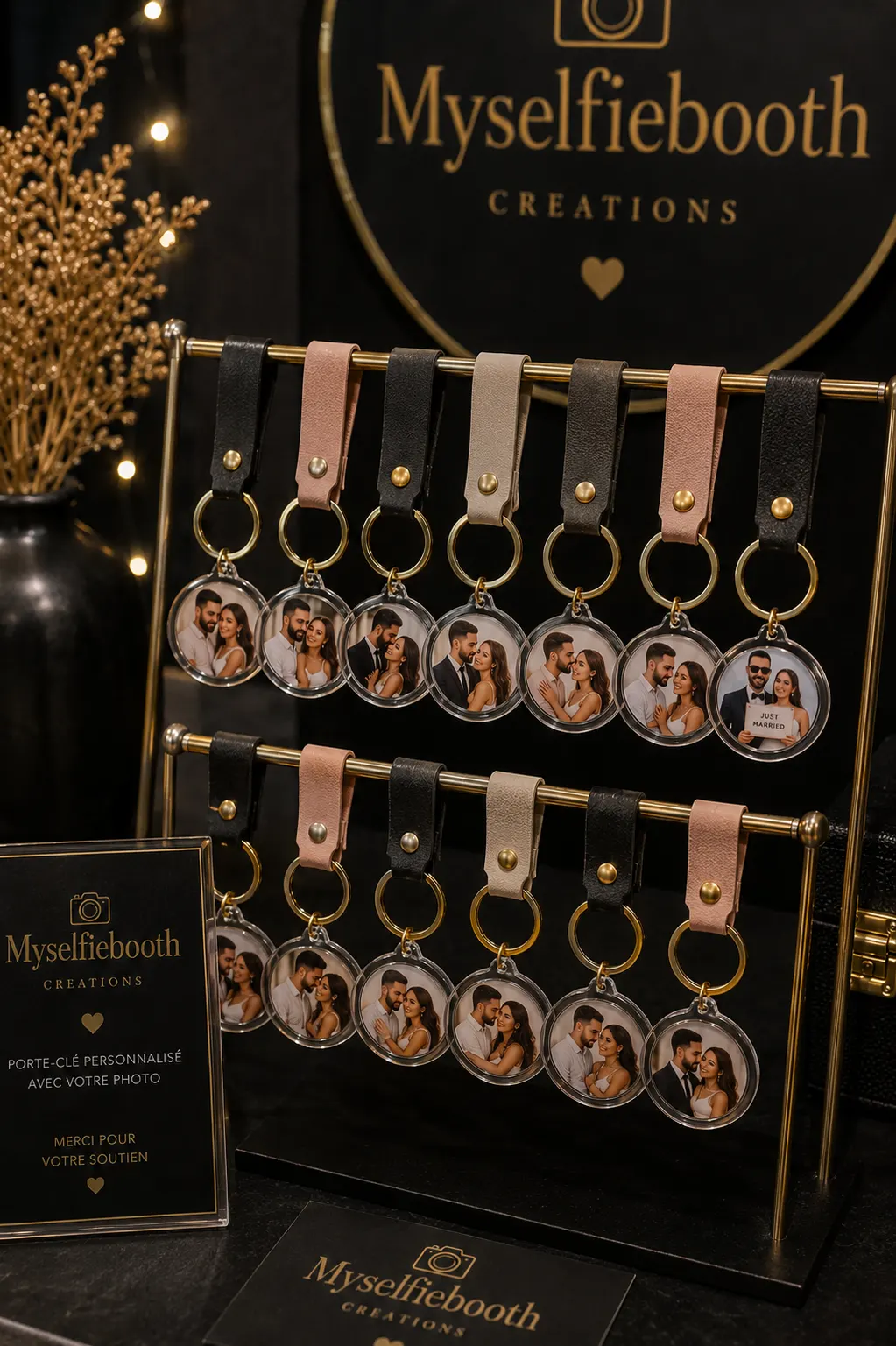 Porte-clés photo personnalisés, média réel MySelfieBooth issu d'une réalisation distincte