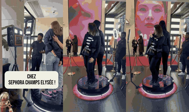 360 Booth lors d'un événement professionnel, média réel MySelfieBooth issu d'une réalisation distincte